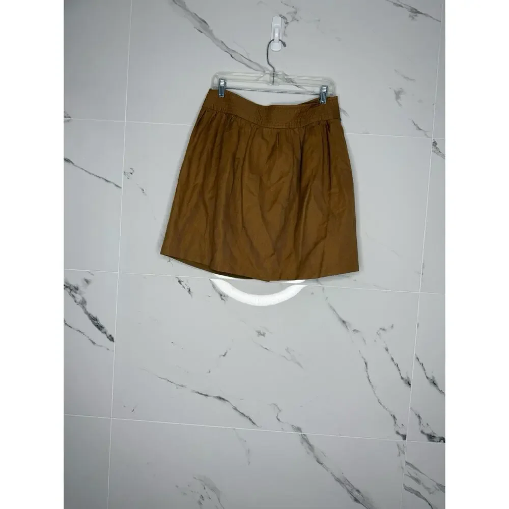 J Crew Skirt Sz 8 Brown Linen Blend Button Front Pockets Lined Minimalist Preppy
